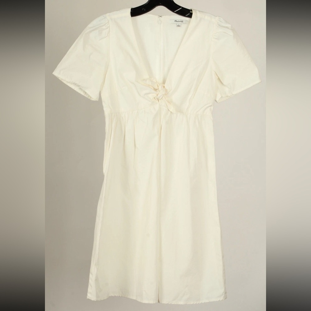 Madewell Dress Women’s 2 White A Line Short Sleeve Tie V Neck Cotton
